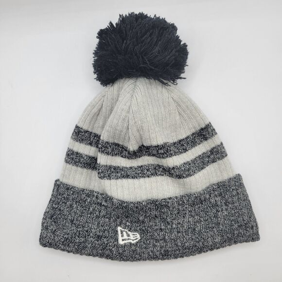 New York Yankees Mens Womens Beanie Pom Top Gray Embroidered Patch Logo New Era - Picture 2 of 10